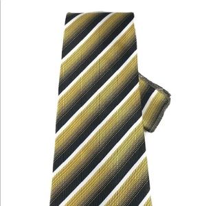 Biani of Italy Men's Tie & Hanky Set Gold Black White Italian Silk Polyester 4"